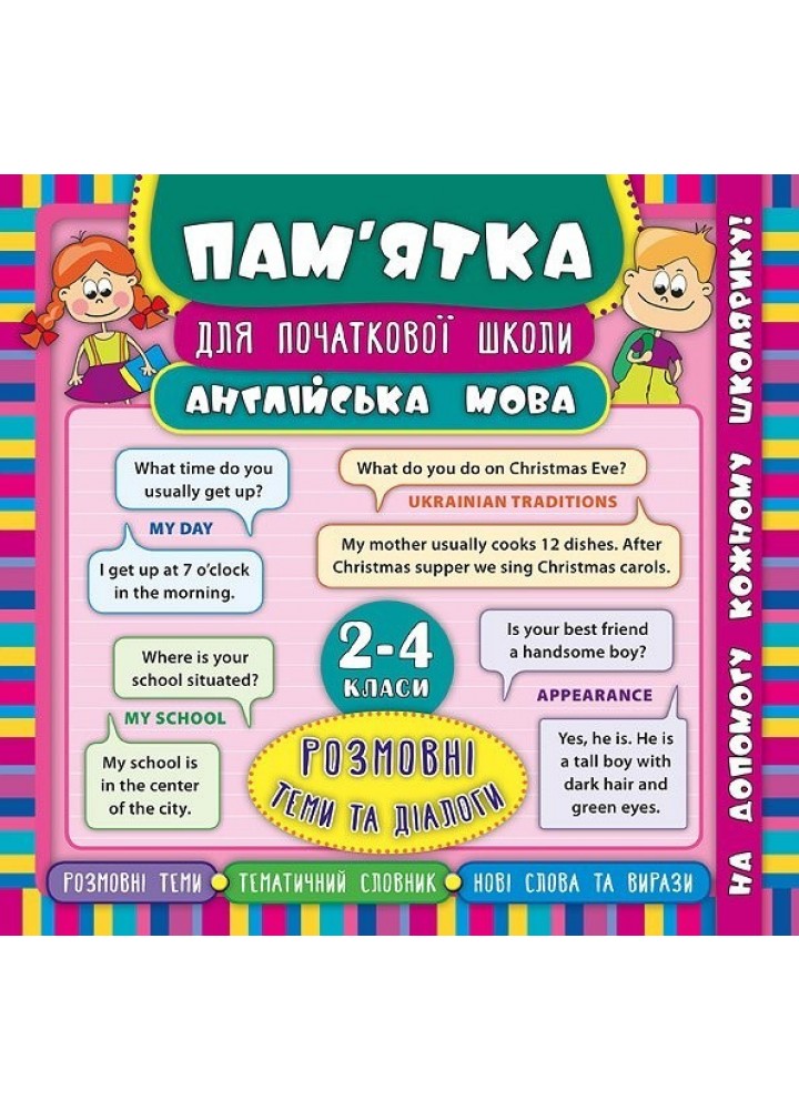 Пам’ятка для початкової школи. Англійська мова. Розмовні теми та діалоги. 2-4 кл. - Зінов’єва Л. О. - УЛА (104875)