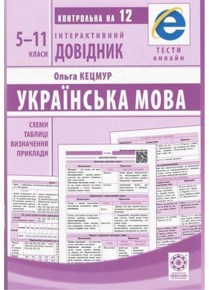 Інтерактивний довідник. Українська мова. Схеми і таблиці, визначення, приклади / ВЕСНА
