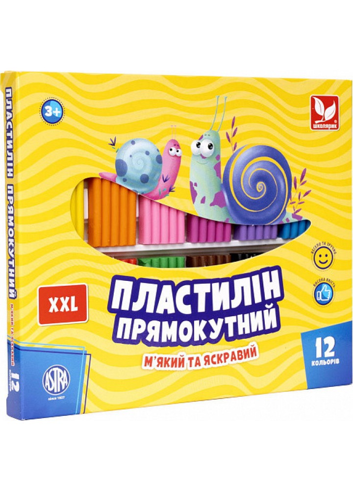 Пластилін прямокутний 12 кольорів (303117001-UA) / ШКОЛЯРИК