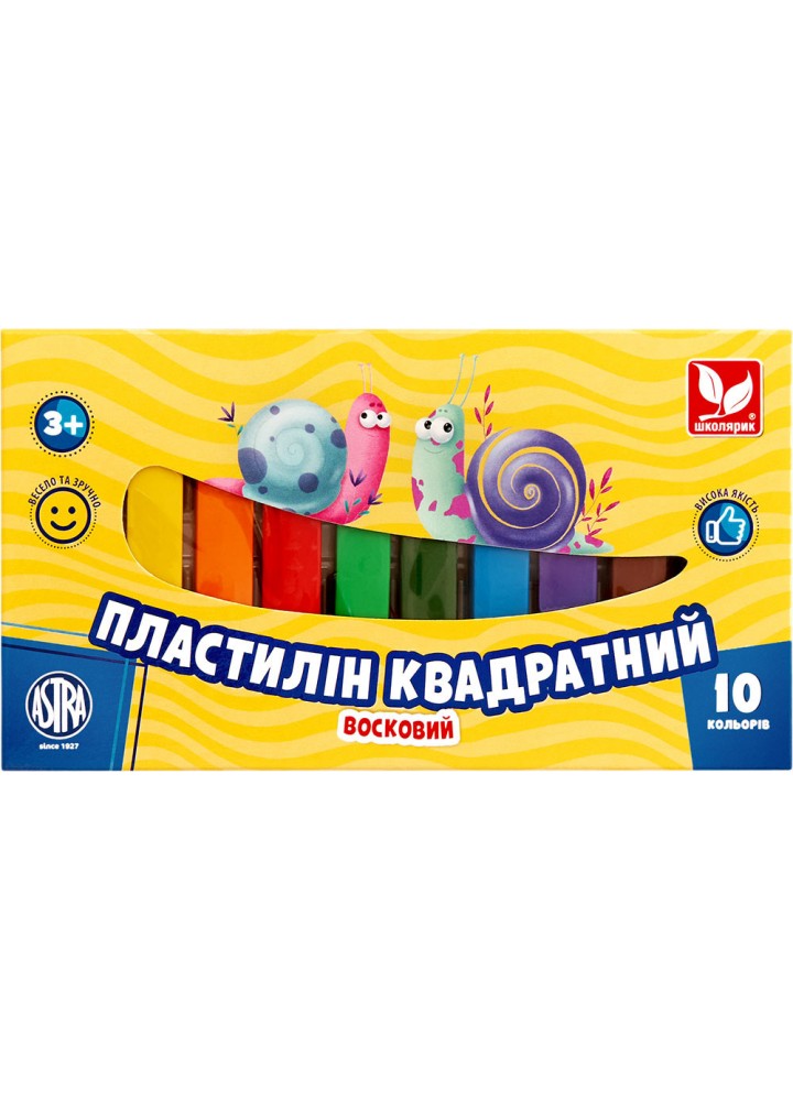 Пластилін квадратний восковий 10 кольорів (303115006-UA) / ШКОЛЯРИК