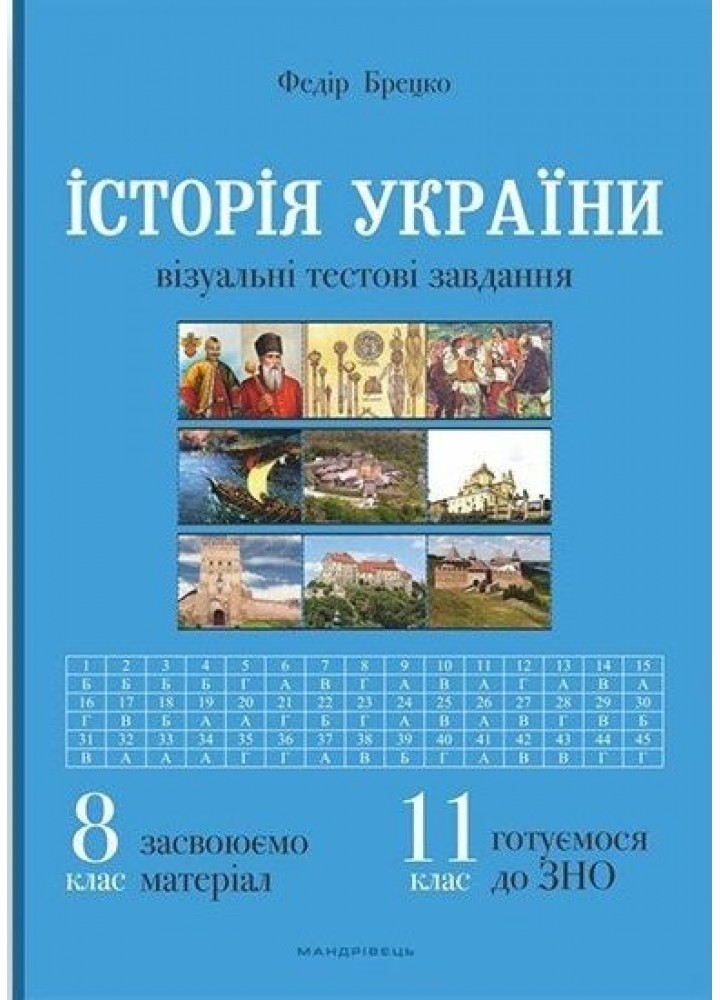 Історія України, 8 клас. Візуальні тестові завдання - Брецко Ф.Ф. - МАНДРІВЕЦЬ (105048)