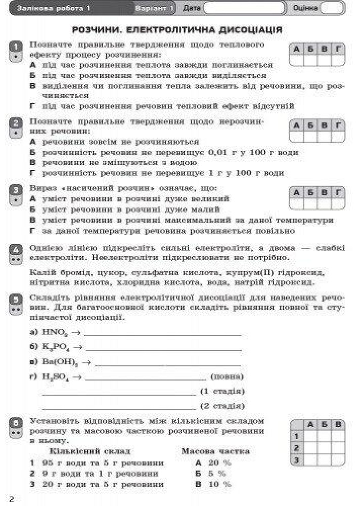 Хімія, 9 кл., Зошит для контролю навчальних досягнень учнів. - Григорович О.В. - РАНОК (124150)