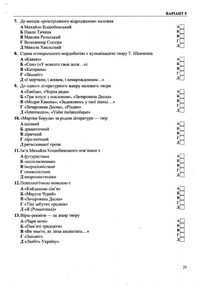 НМТ 2025. Українська література. Тестові завдання - Витвицька С. - ПІП