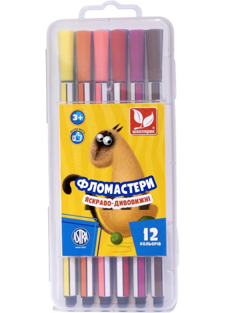 Фломастери шестигранні у пластиковій коробці 12 кольорів (314115001-UA) - ШКОЛЯРИК