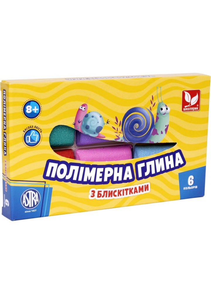 Полімерна глина з блискітками 6 кольорів (304109001-UA) - ШКОЛЯРИК