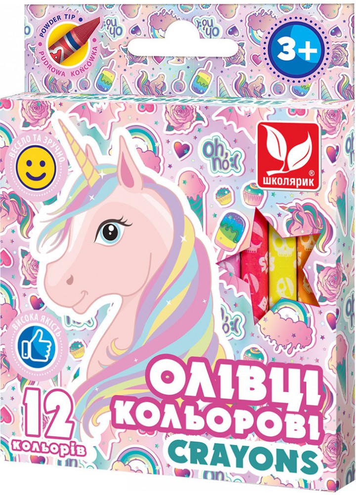 Олівці кольорові Crayons Unicorn 12 кольорів (316121009-UA) - ШКОЛЯРИК