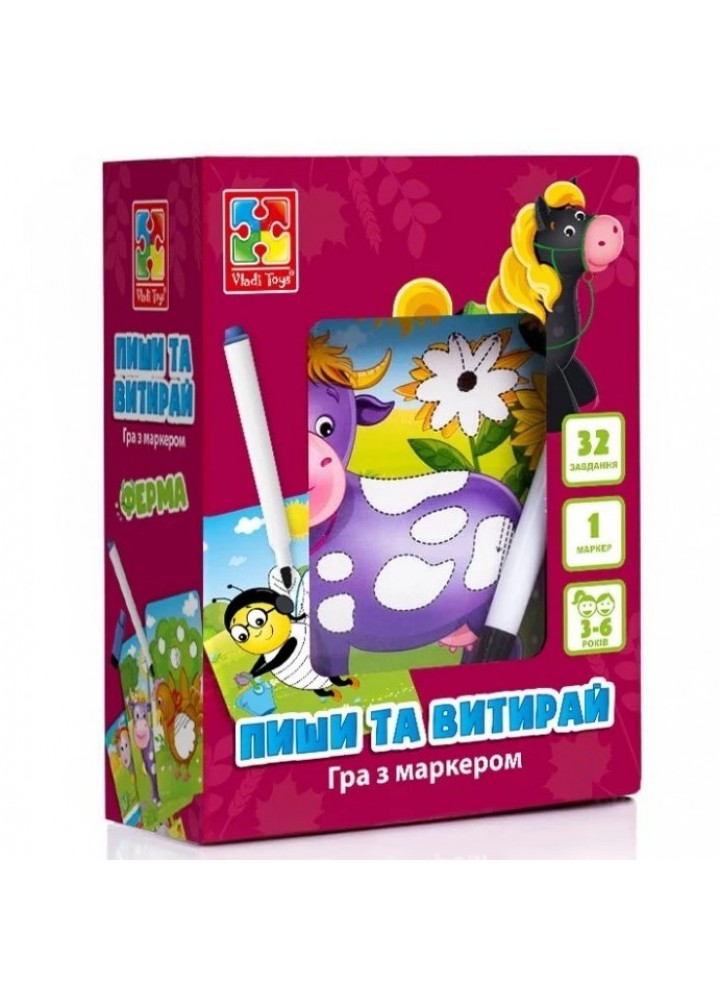 Гра настільна «Пиши та витирай. Ферма» VT5010-19 - VLADI TOYS