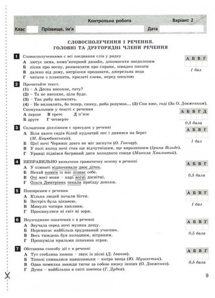 Українська мова та література, 9 кл., Тестовий контроль результатів навчання / Заболотний О.В. / ЛІТЕРА