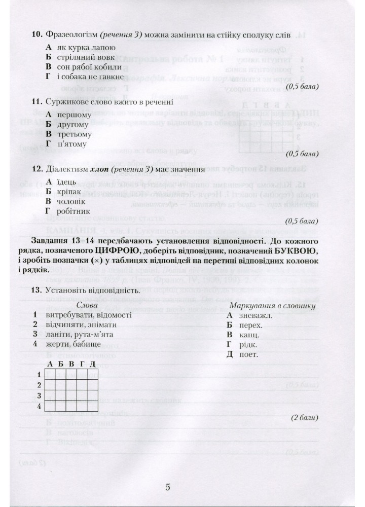 Українська мова, 10 кл., Зошит для контр. робіт - Авраменко О. М. - Грамота (107488)