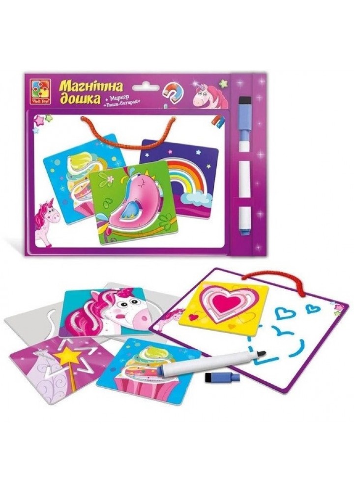 Магнітна дошка з трафаретами "Єдинороги" VT3601-15 (укр) - VLADI TOYS