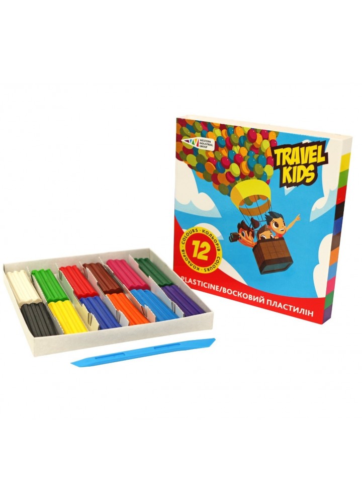 Пластилін восковий "Travel Kids" 12 кольорів, 144 г. 331011-TK - WIG