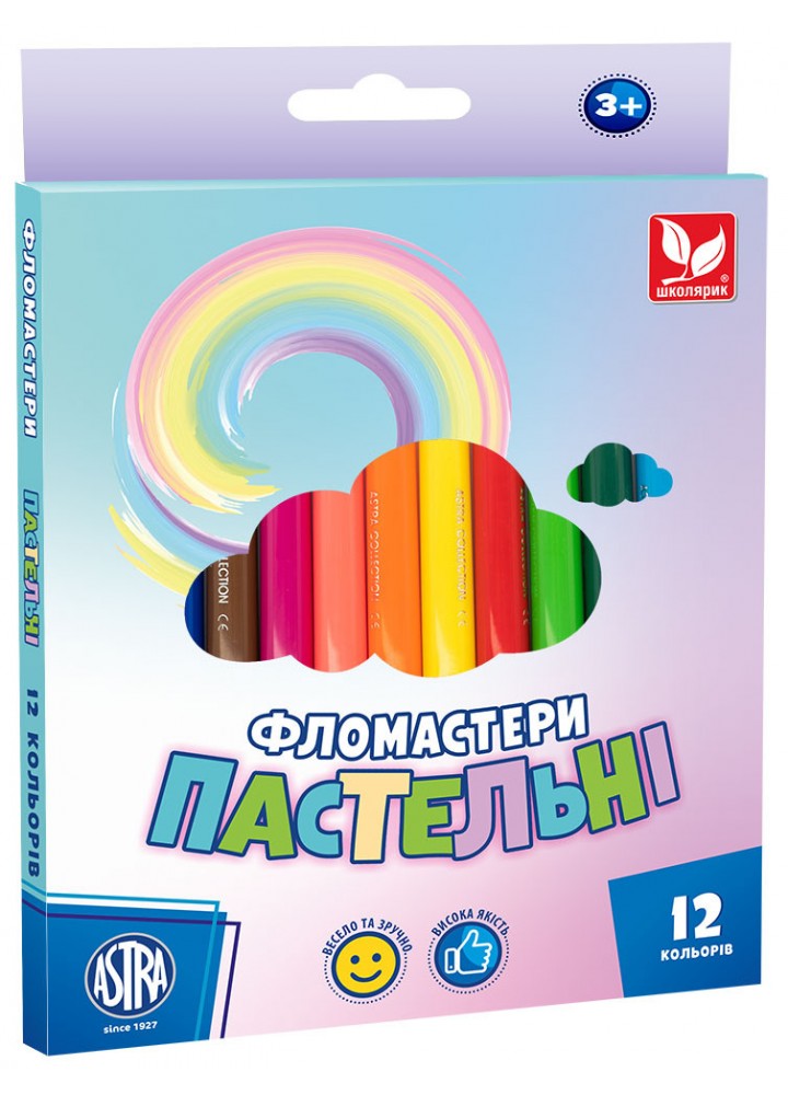 Фломастери пастельні кольори 12 кольорів (317122001-UA) - ШКОЛЯРИК