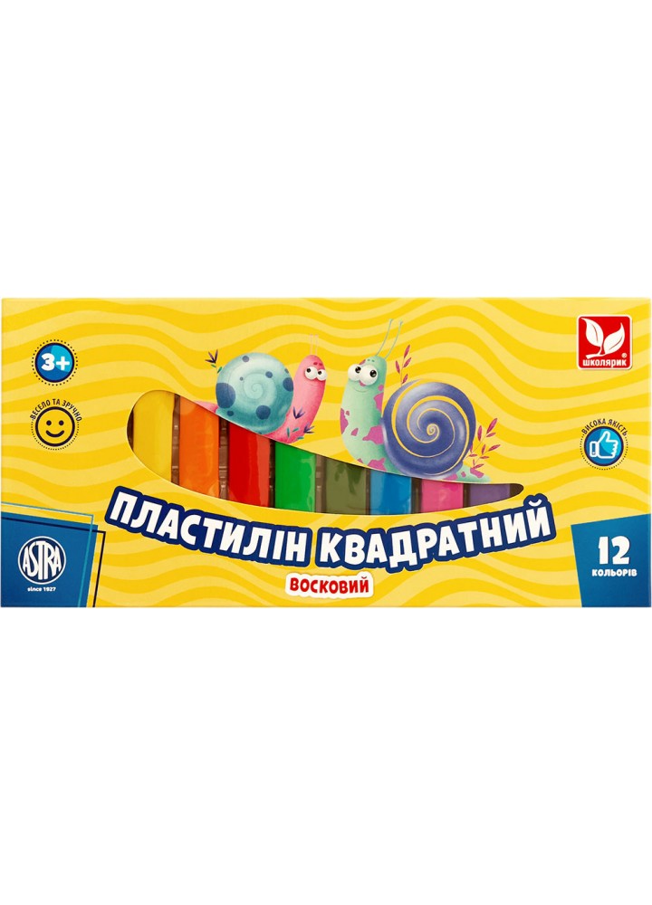 Пластилін квадратний восковий 12 кольорів (83813908-UA) / ШКОЛЯРИК