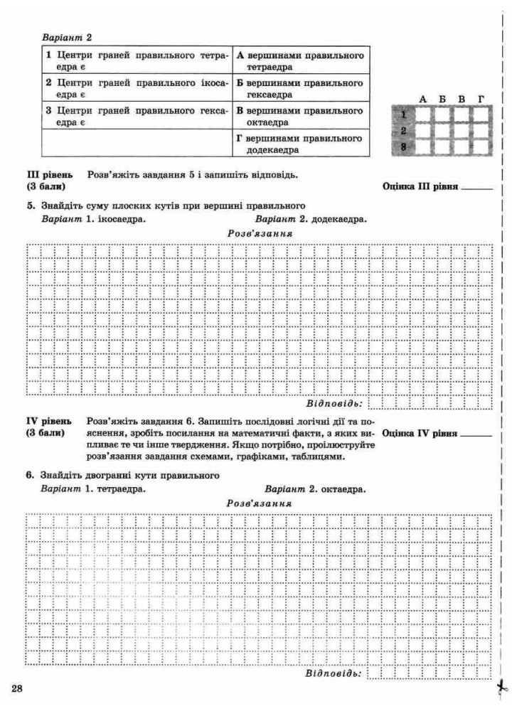 Геометрія, 11 кл., Робочий зошит для поточного та тематичного оцінювання (профільний рівень) - Роганін О.М. - Гімназія (107223)