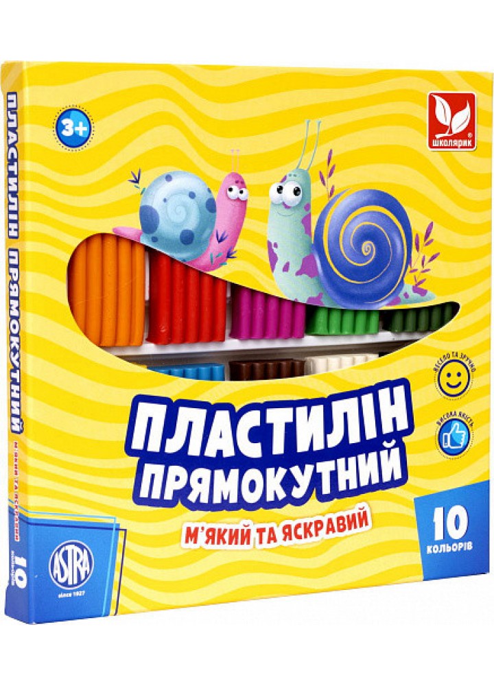 Пластилін прямокутний 10 кольорів (303116003-UA) / ШКОЛЯРИК